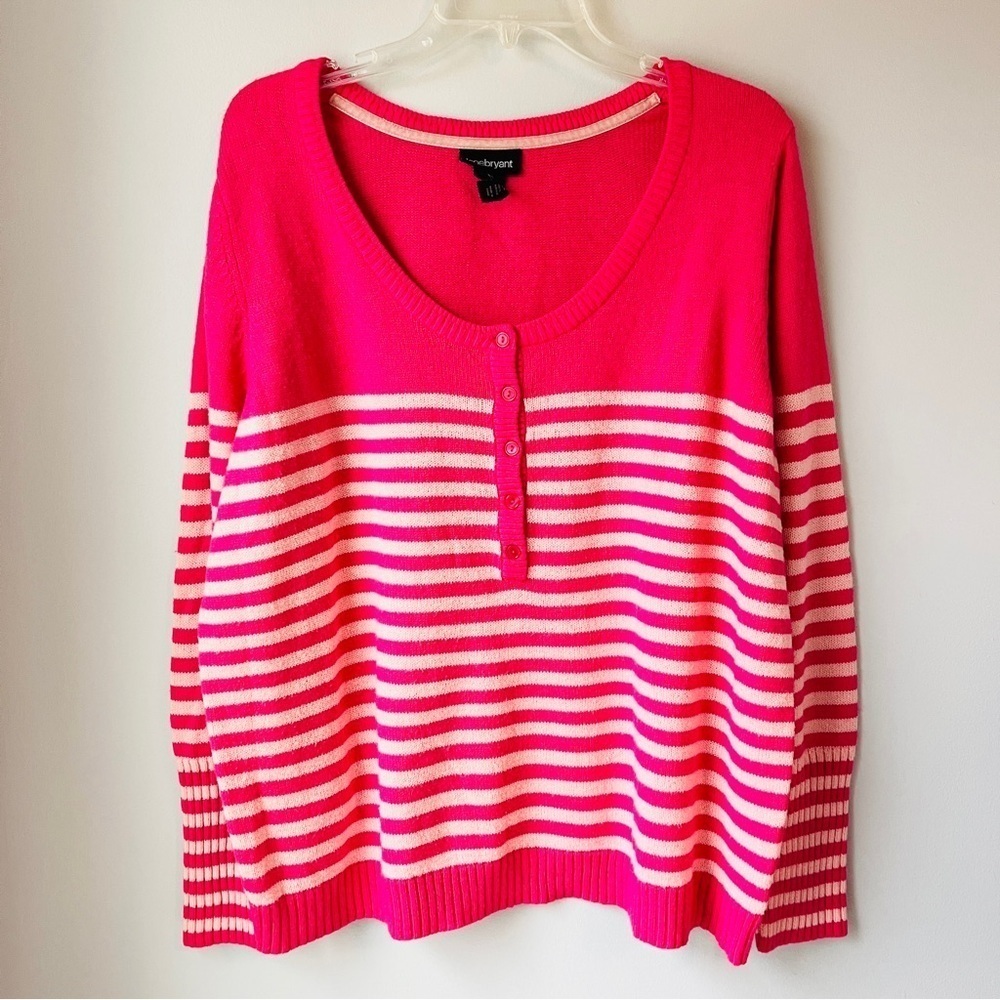 Lane Bryant Pink Stripe Henley Sweater Plus Size